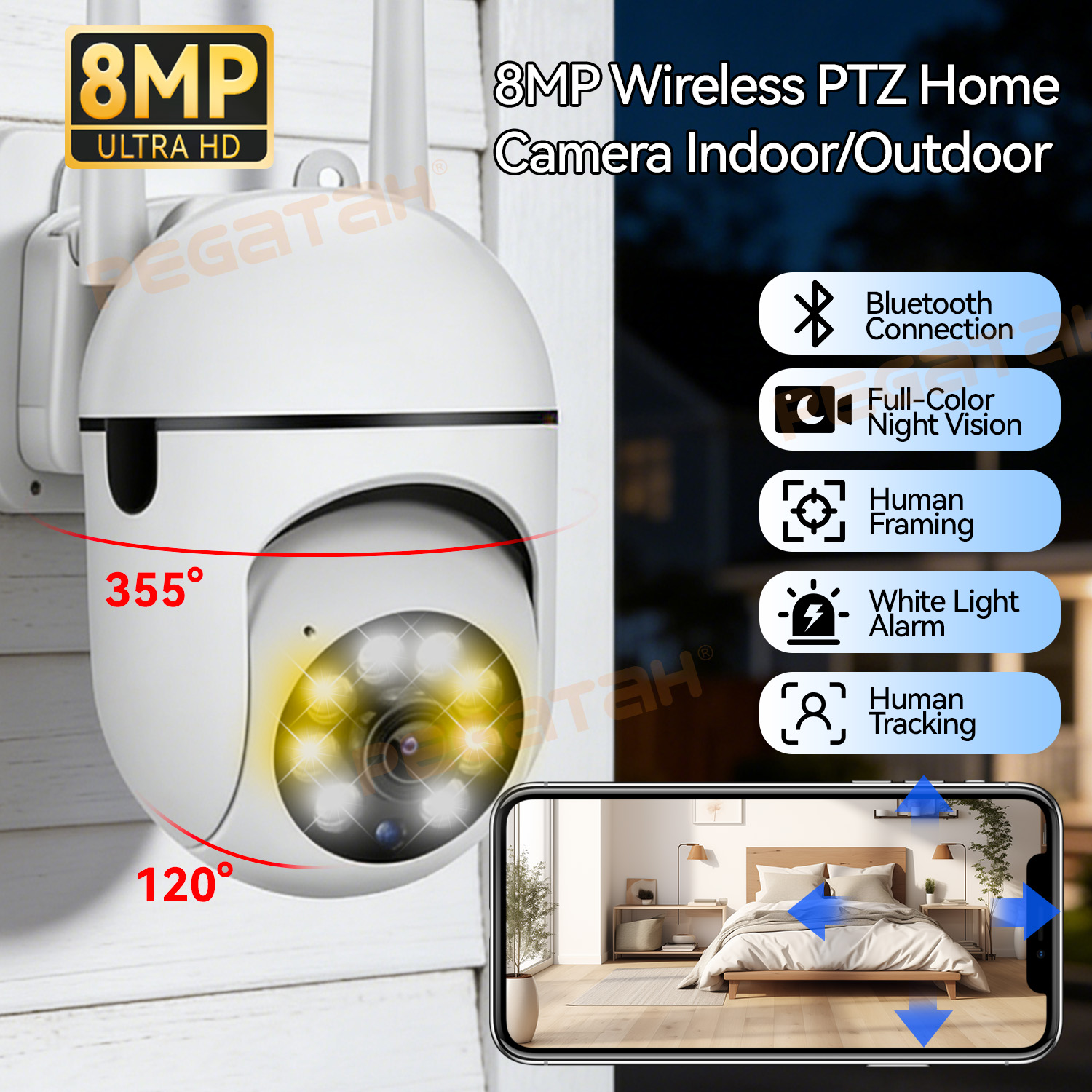 Home Security Lights Outdoors - 8MP 2.4G Wifi IP CCTV Kamera